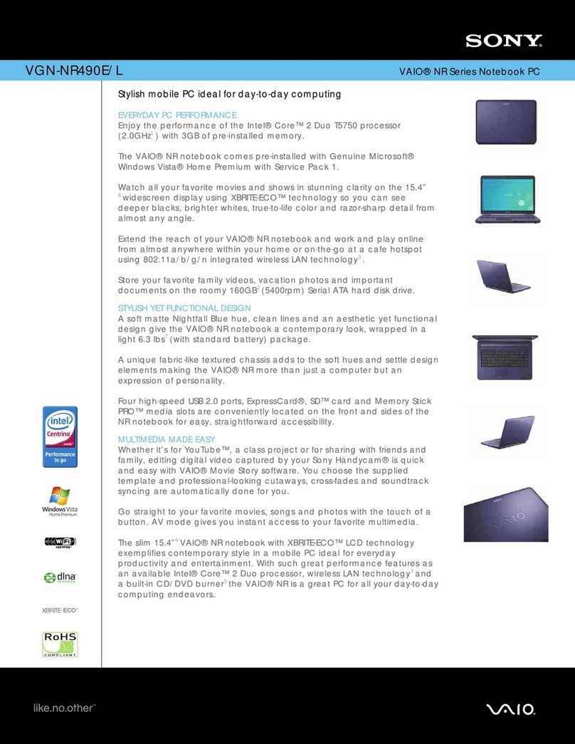 Sony VGN-NR490E/L Marketing Specifications (Navy... User manual