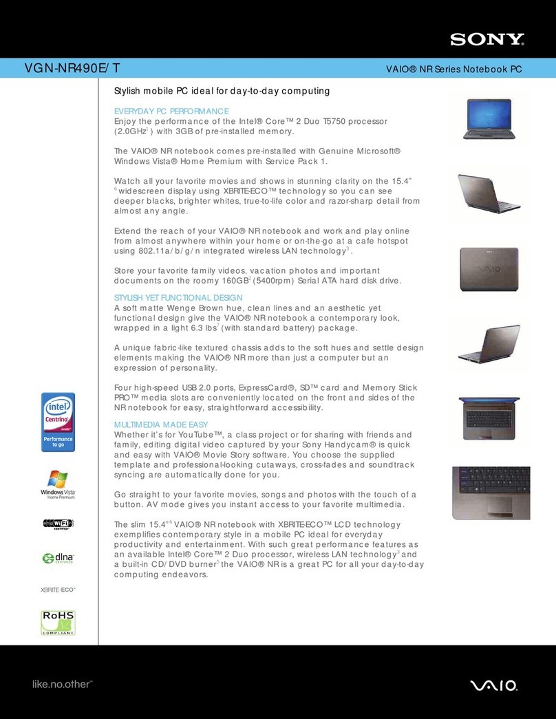 Sony VGN-NR490E/T Marketing Specifications (Charcoal Grey... User manual
