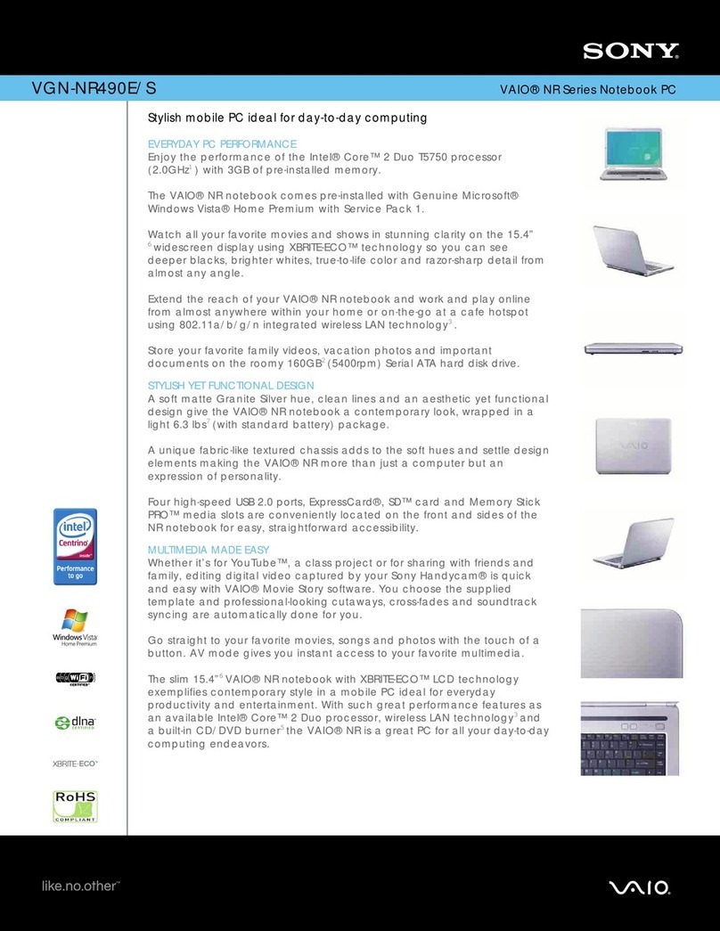 Sony VGN-NR490E/S Marketing Specifications (Silver... Specifications