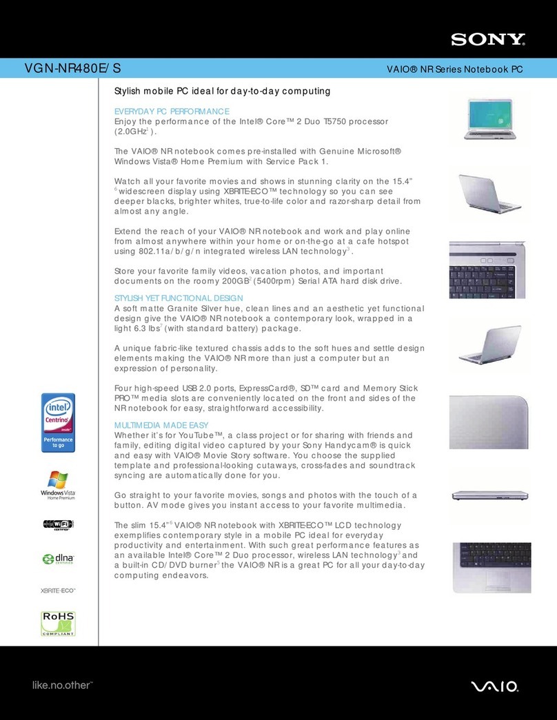 Sony VGN-NR480E Specifications