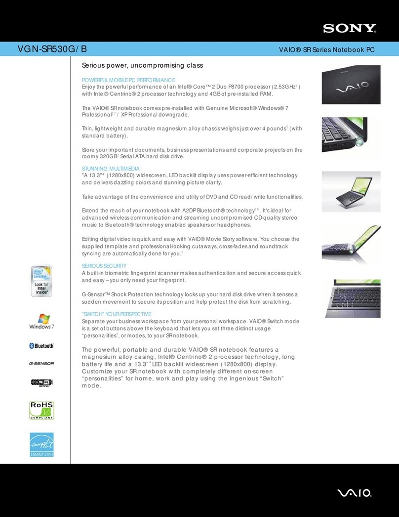 Sony VAIO VGN-SR530G/B Specifications