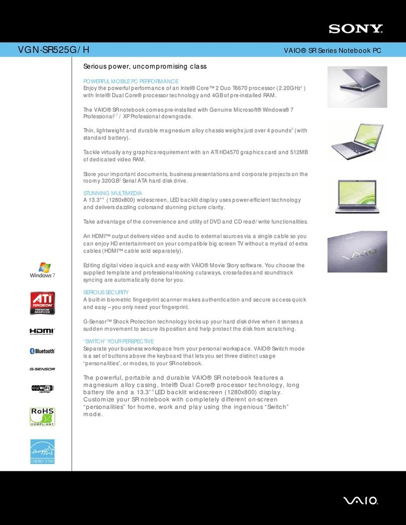 Sony VAIO VGN-SR525G/H Specifications