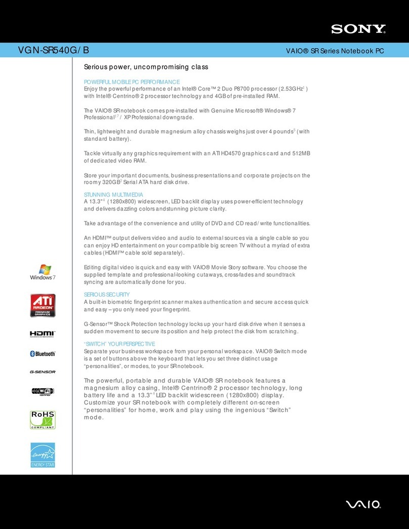 Sony VAIO VGN-SR540G/B Specifications