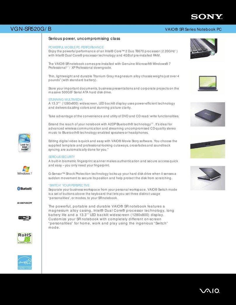 Sony VAIO VGN-SR520G/B Specifications