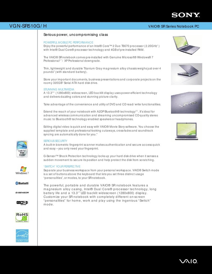 Sony VAIO VGN-SR510G/H Specifications