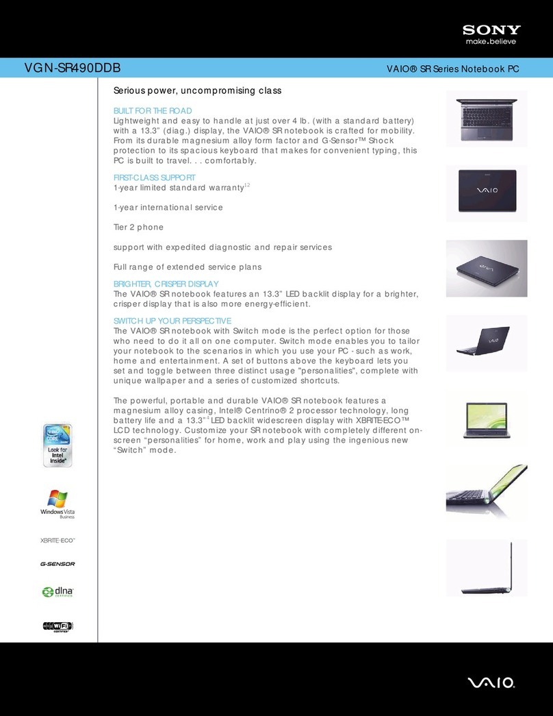 Sony VGNSR490DDB - VAIO SR Series User manual