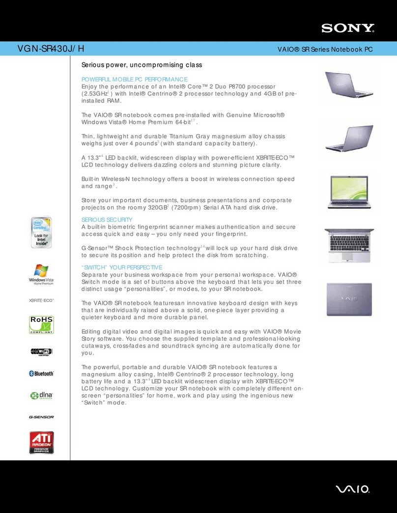 Sony VGN-SR430J/H Specifications