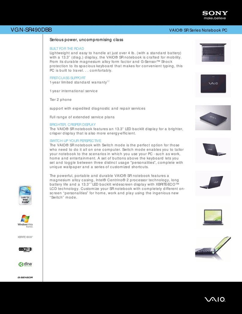 Sony VGNSR490DBB - VAIO SR Series User manual