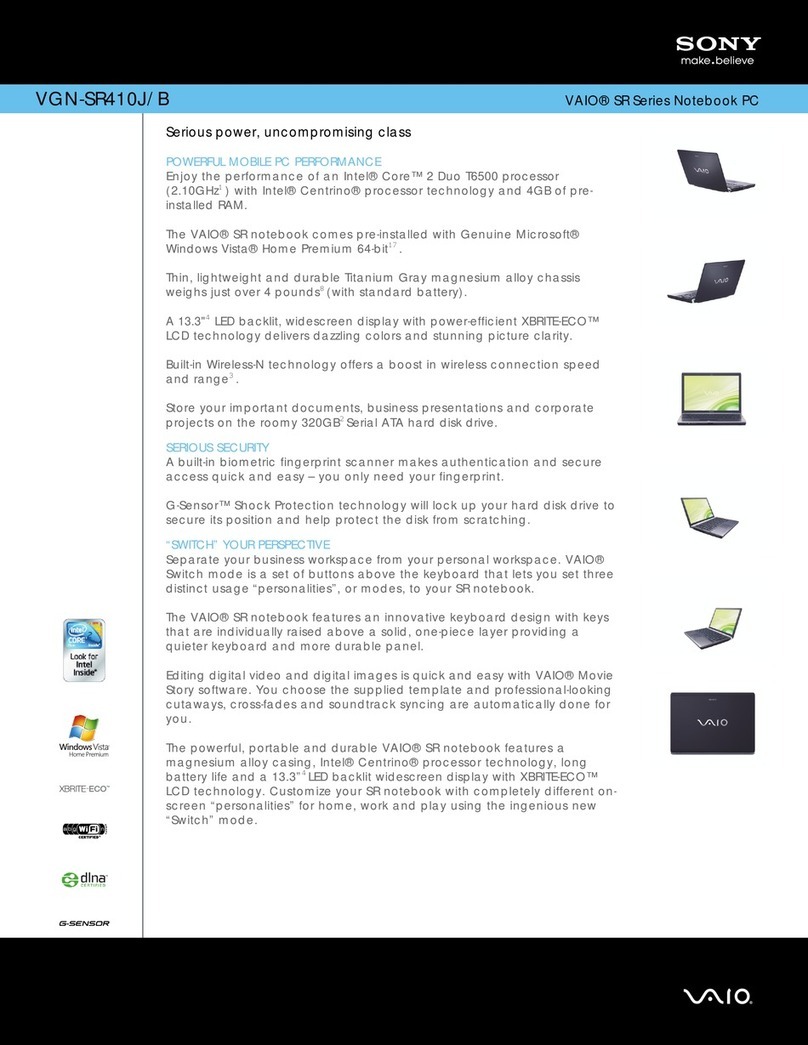 Sony VGN-SR410J/B Specifications