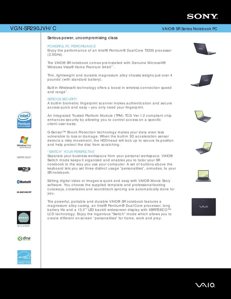 Sony VGN-SR290JVH/C Specifications