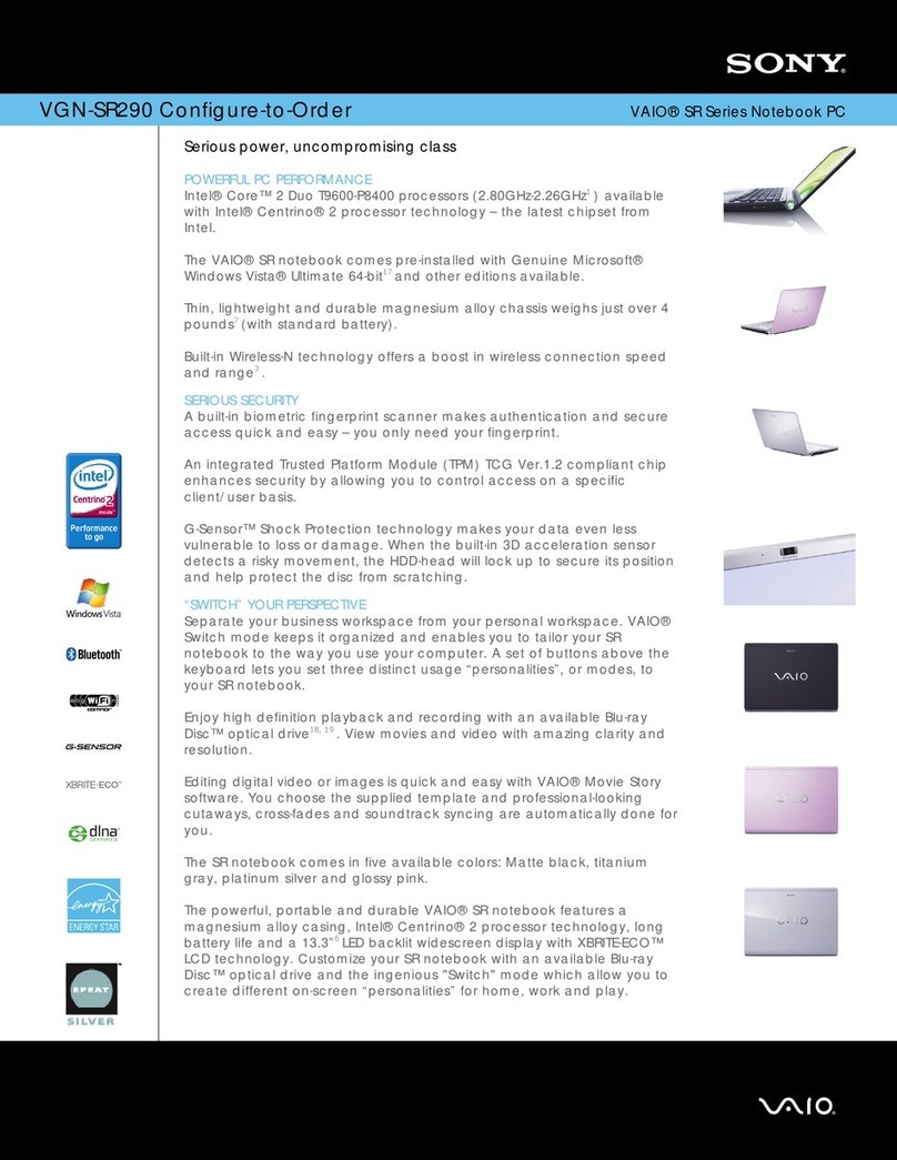 Sony VAIO VGN-SR290 Specifications