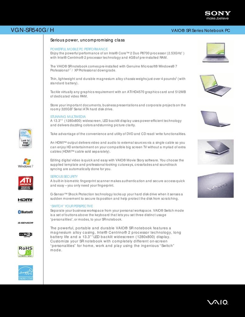 Sony VAIO VGN-SR540G/H Specifications