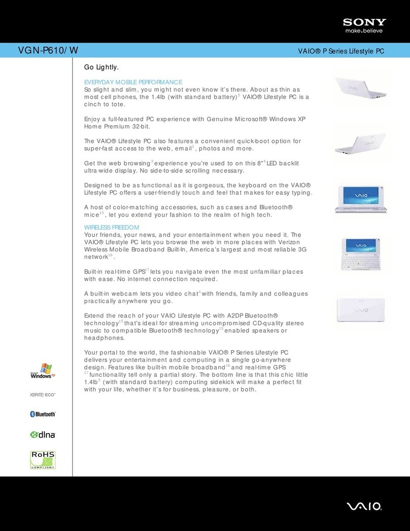 Sony VAIO VGN-P610W Specifications