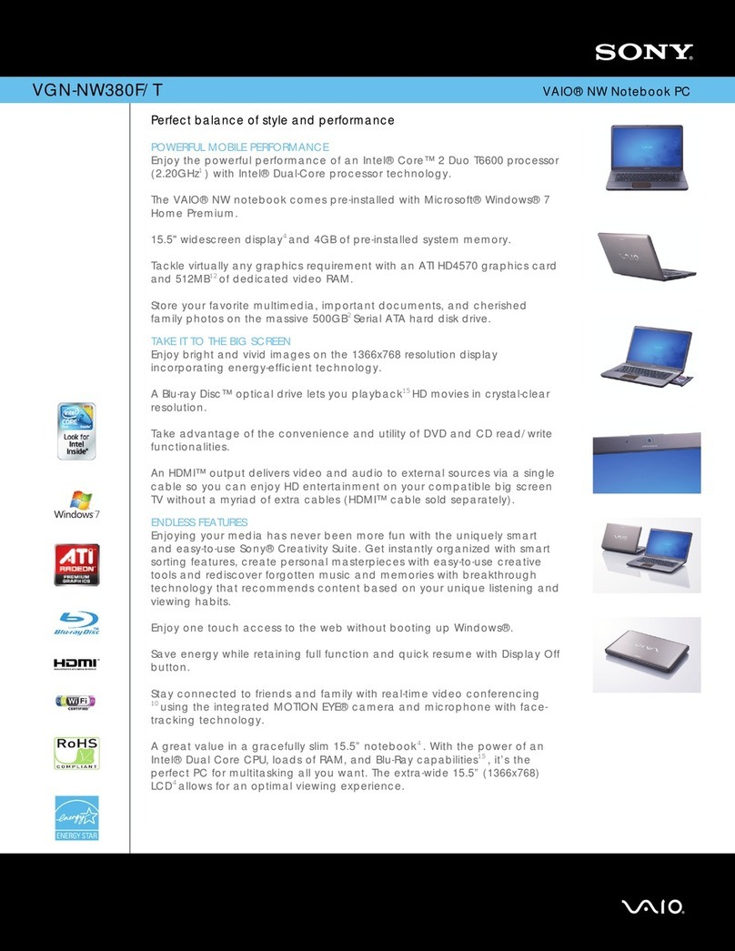 Sony VGN-NW380F/T Specifications