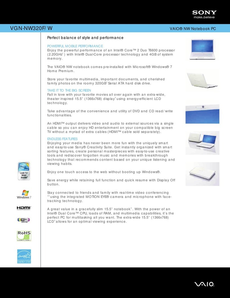 Sony VGN-NW320F/W Specifications