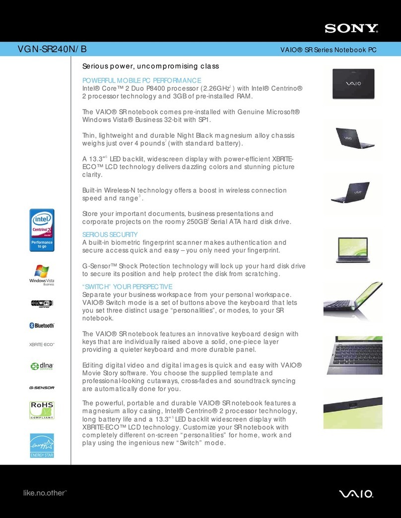 Sony VAIO VGN-SR240N Specifications