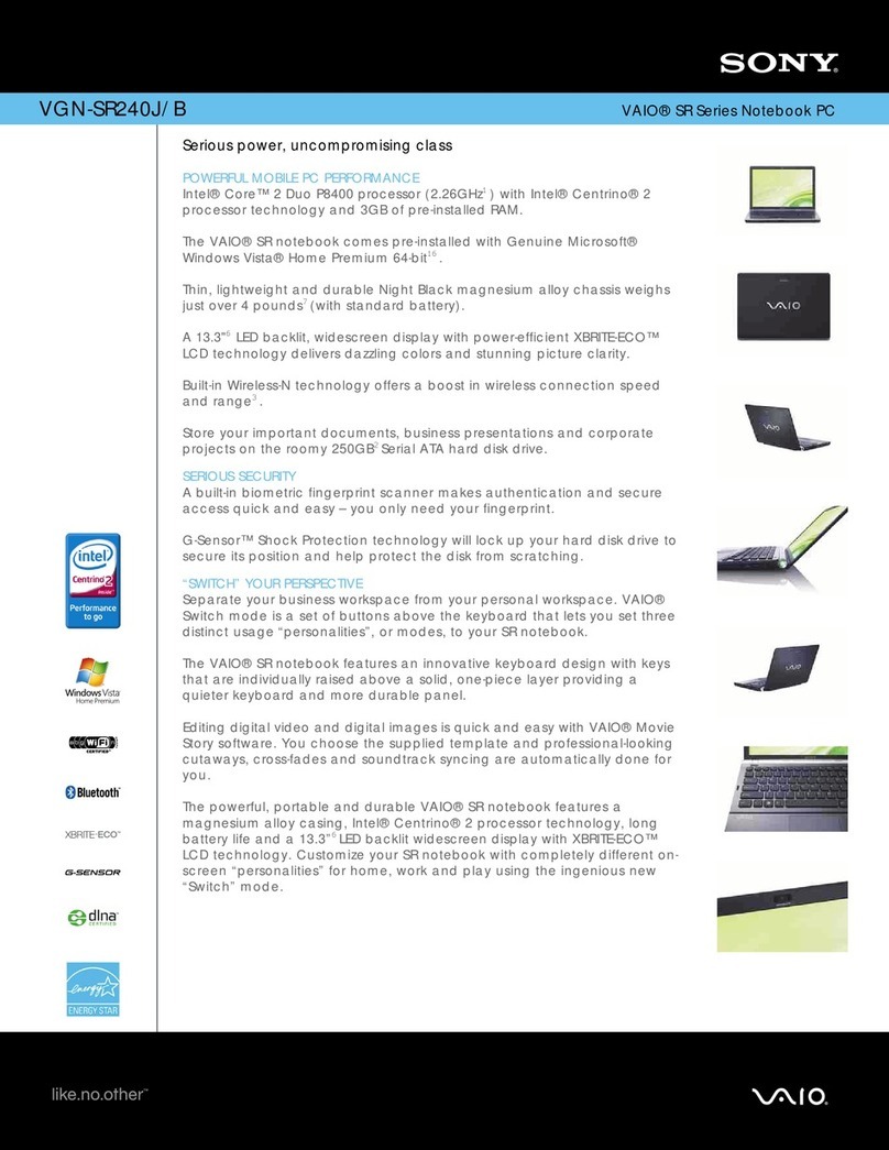 Sony VGN-SR240J/B Specifications