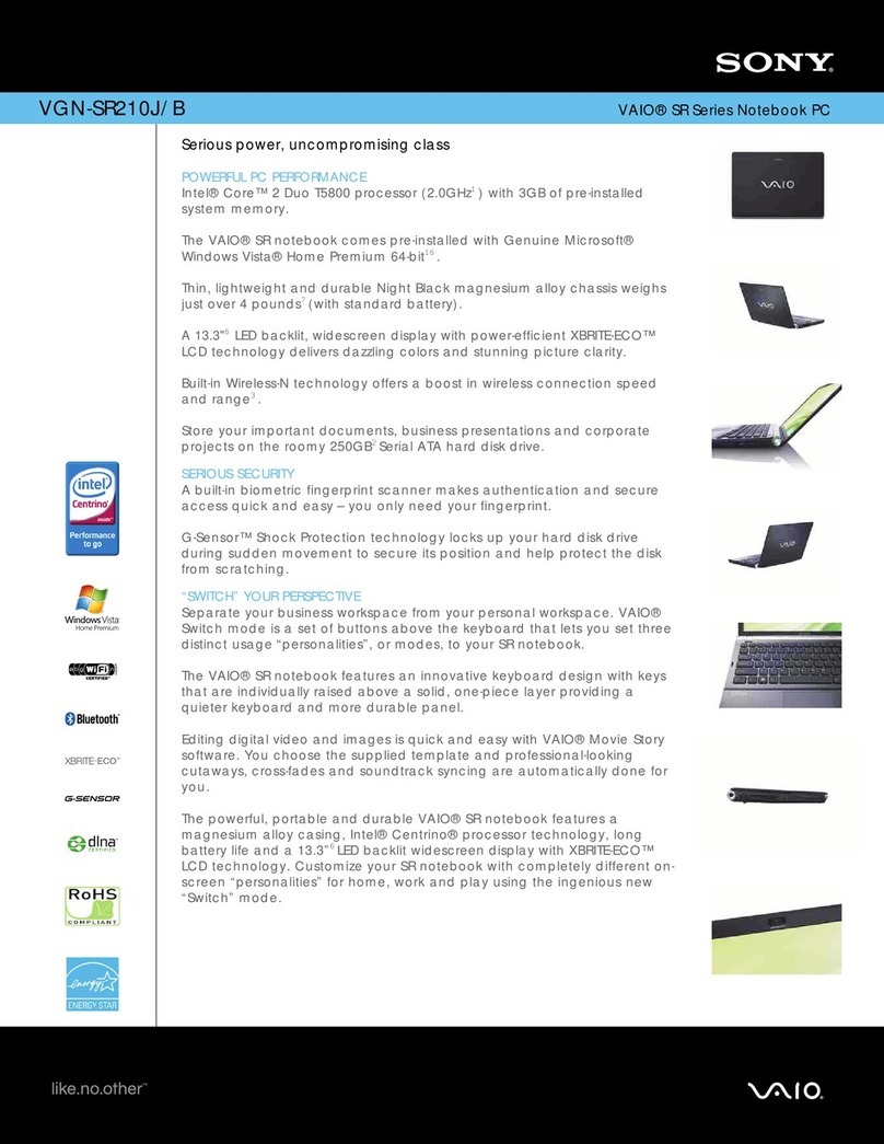 Sony VGN-SR210J/B Specifications