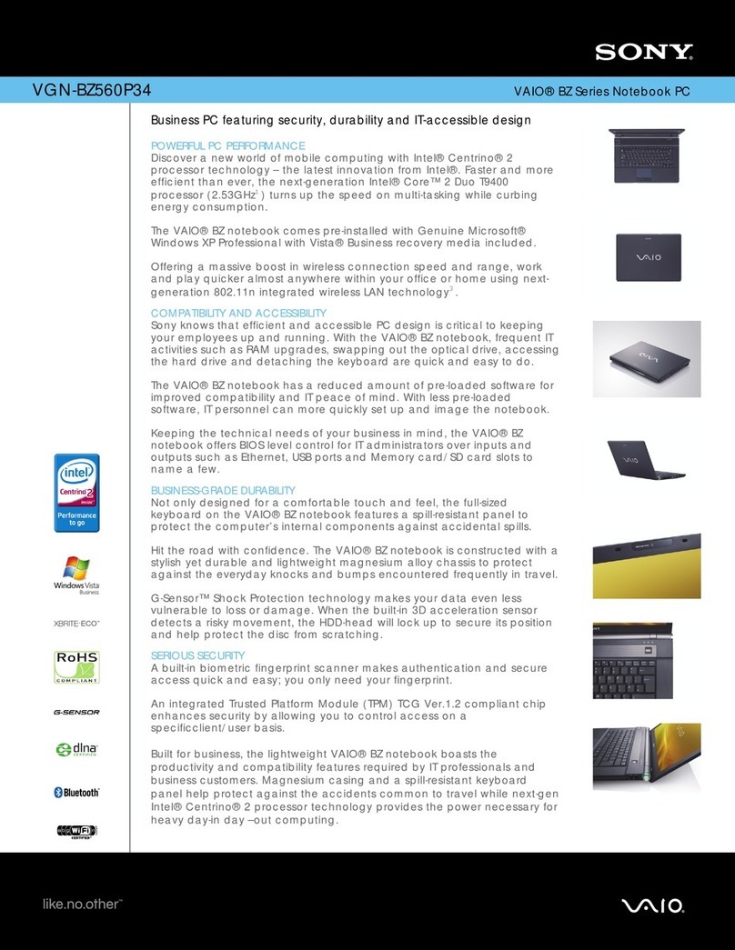 Sony VAIO VGN-BZ560P34 Specifications Sony VAIO VGN-BZ560P34 Specifications