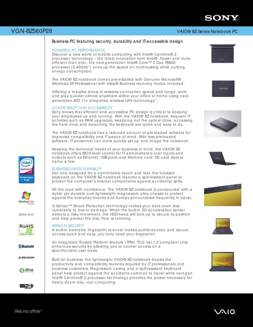 Sony VAIO VGN-BZ560P28 Specifications