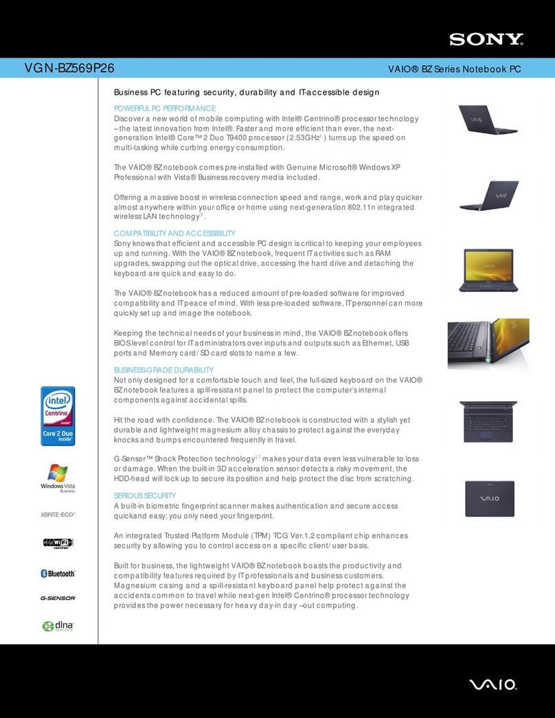 Sony VAIO VGN-BZ569P26 User manual