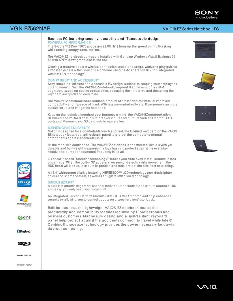 Sony VGN-BZ562N User manual