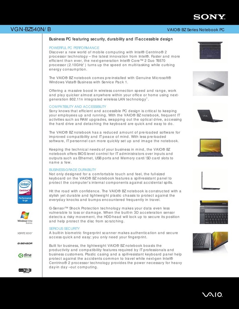 Sony VGN-BZ540N Marketing Specifications... Specifications