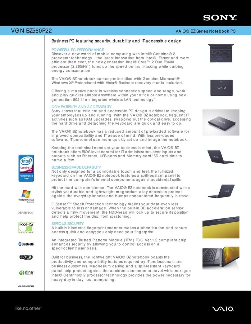 Sony VGN-BZ560P22 - VAIO BZ Series User manual