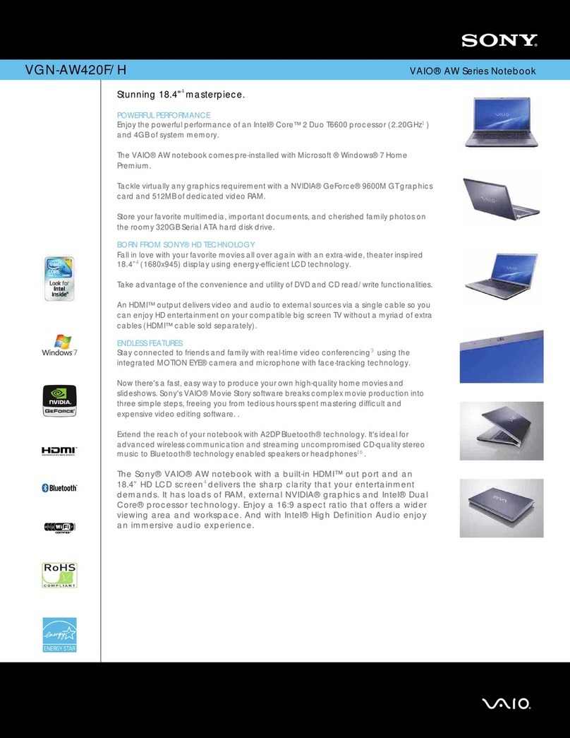 Sony VGN-AW420F Marketing Specifications (Titanium... User manual