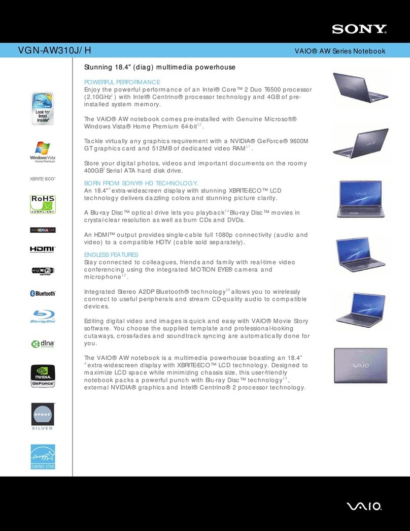Sony VGN-AW310J Marketing Specifications (Titanium... User manual Sony VGN-AW310J Marketing Specifications (Titanium... User manual