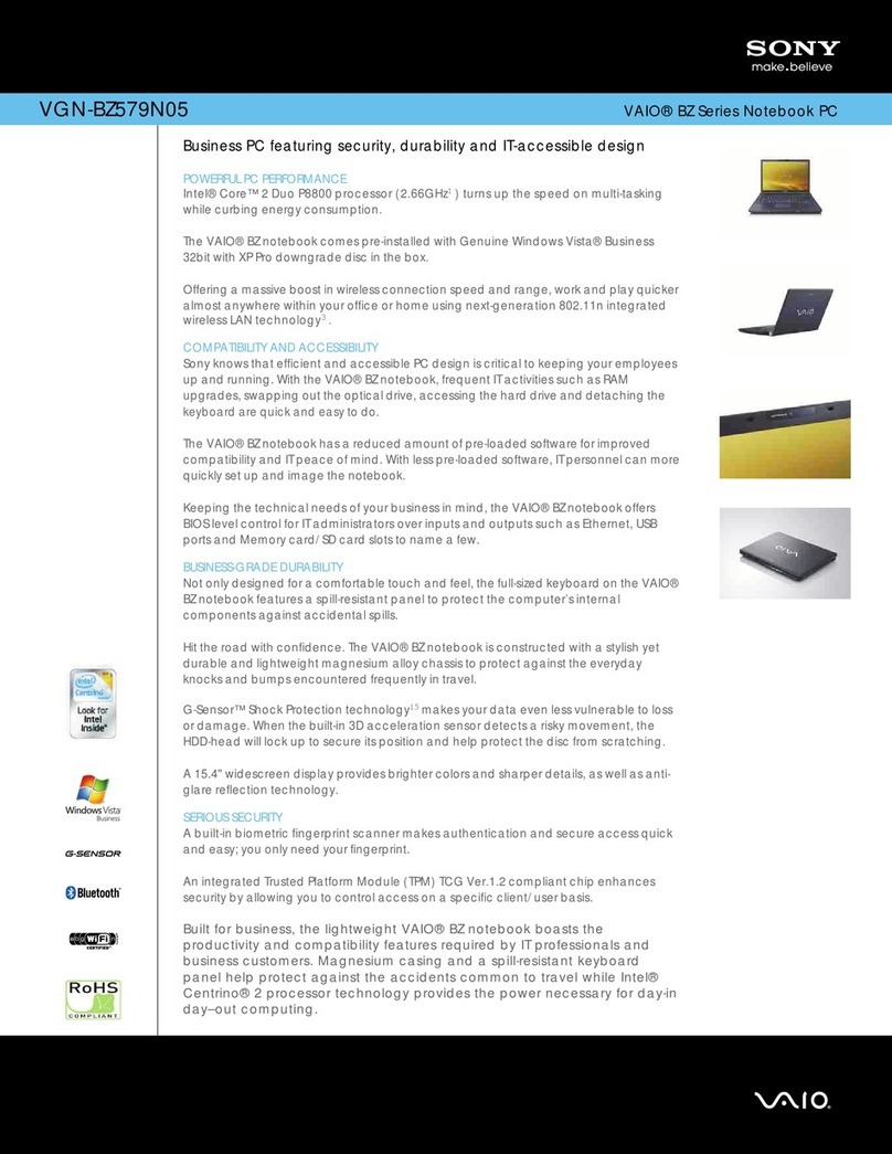 Sony VAIO VGN-BZ579N05 User manual