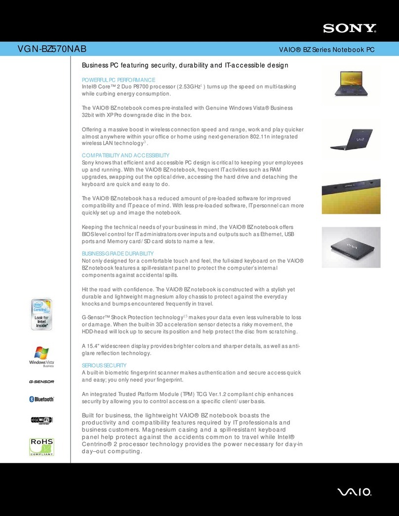 Sony VAIO VGN-BZ570NAB Specifications