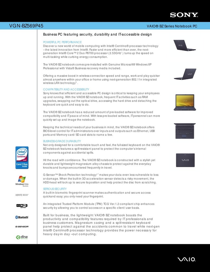Sony VAIO VGN-BZ569P45 User manual