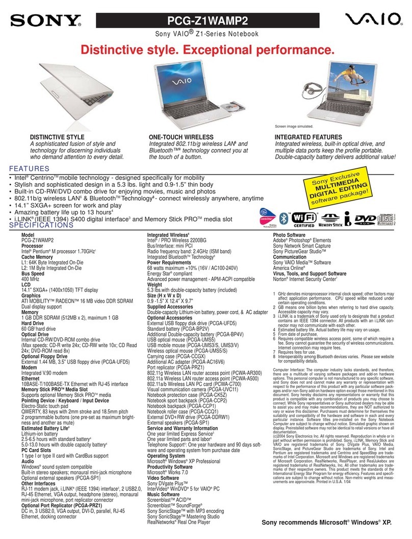 Sony PCG-Z1WAMP2 VAIO User Guide (primary manual) User manual