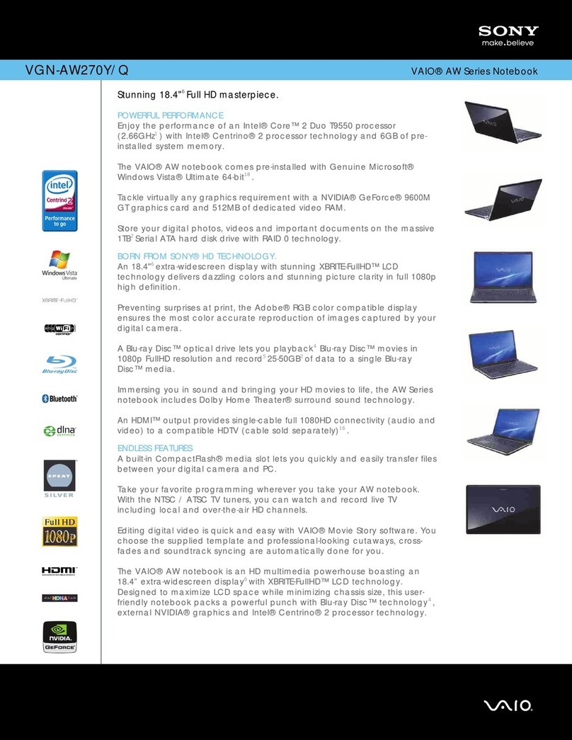 Sony VGN-AW270Y - VAIO AW Series Specifications