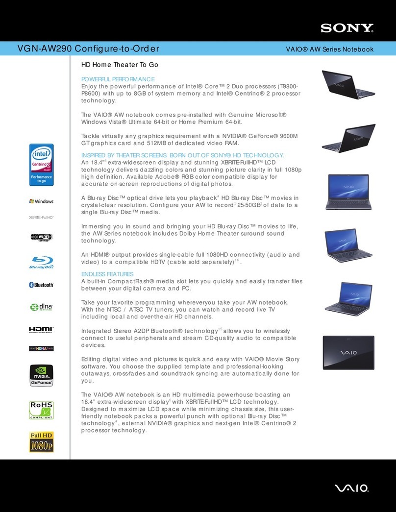 Sony VAIO VGN-AW290 Specifications