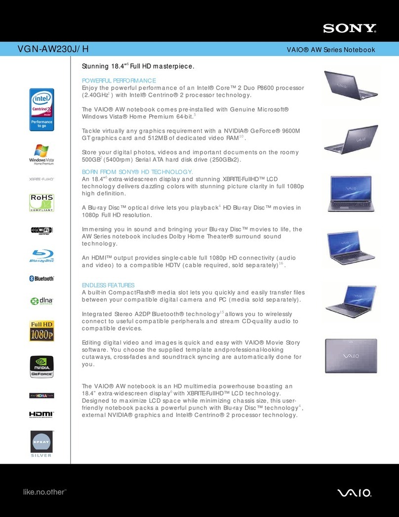Sony VAIO VGN-AW230J/H Specifications