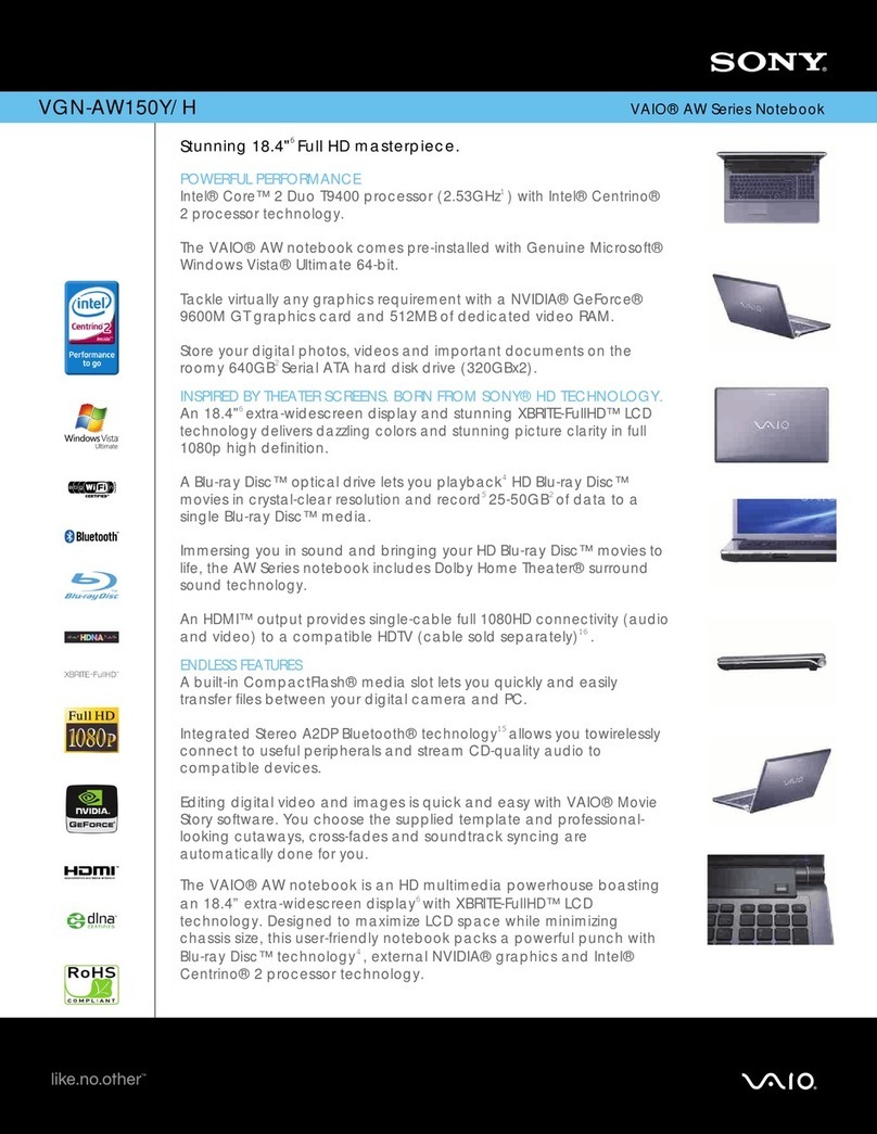 Sony VGN-AW150Y - VAIO AW Series User manual