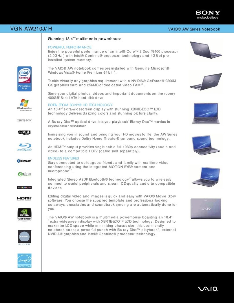 Sony VGN-AW210J/H Specifications