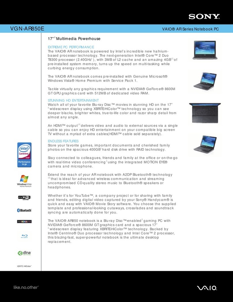 Sony VAIO VGN-AR850E Specifications