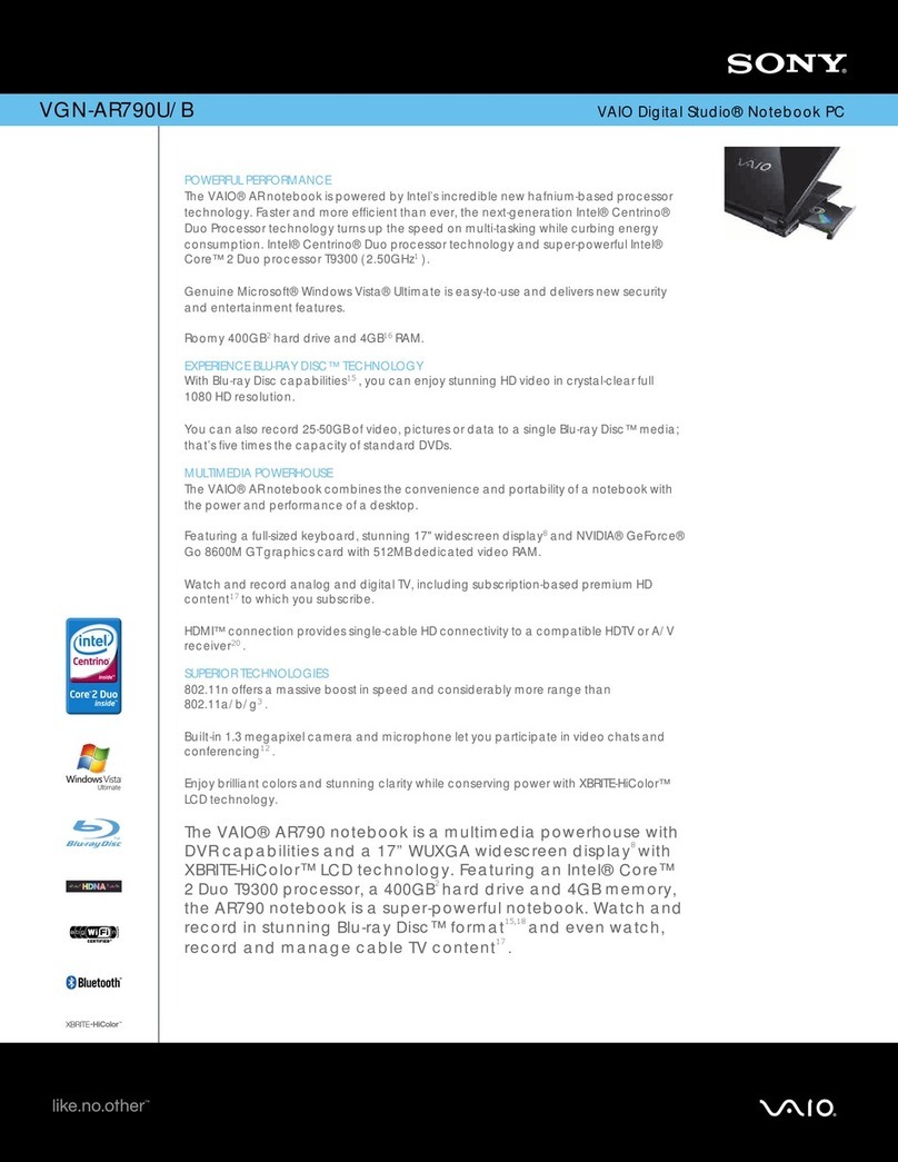 Sony VGN-AR790U - VAIO - Core 2 Duo 2.5 GHz User manual