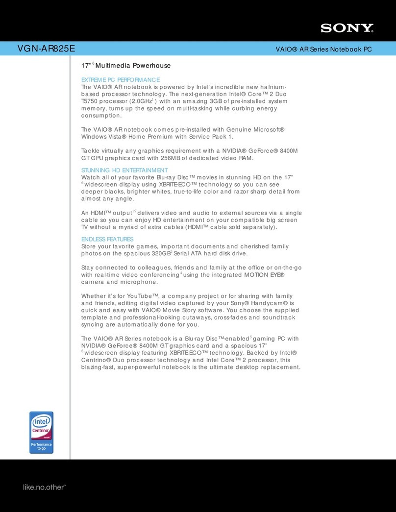 Sony VAIO VGN-AR825E Specifications