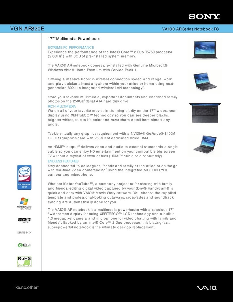 Sony VAIO VGN-AR820E Specifications