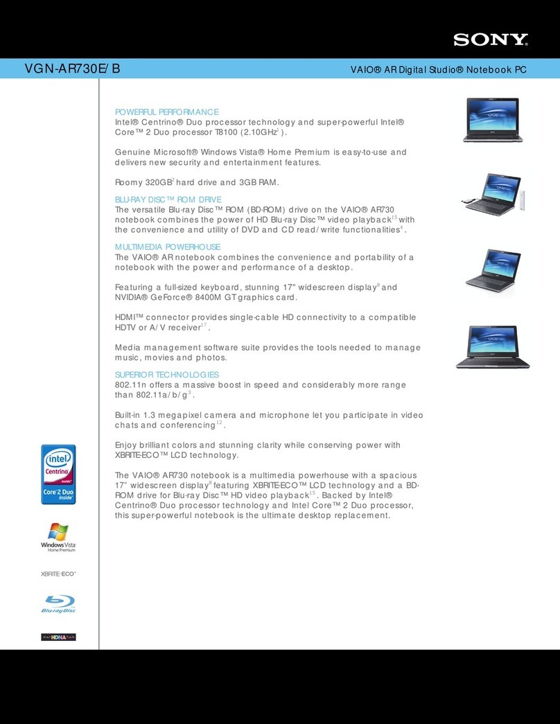 Sony VGN-AR730E - VAIO - Core 2 Duo 2.1 GHz Specifications