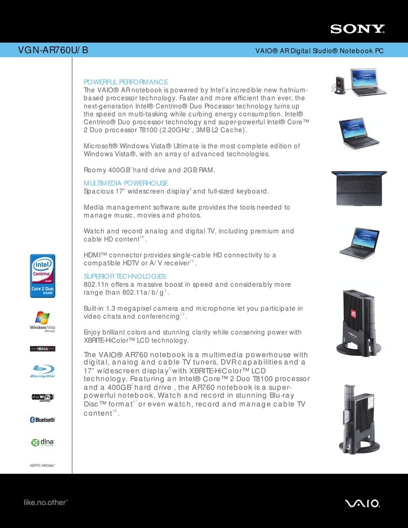 Sony VGN-AR760U - VAIO - Core 2 Duo 2.1 GHz User manual