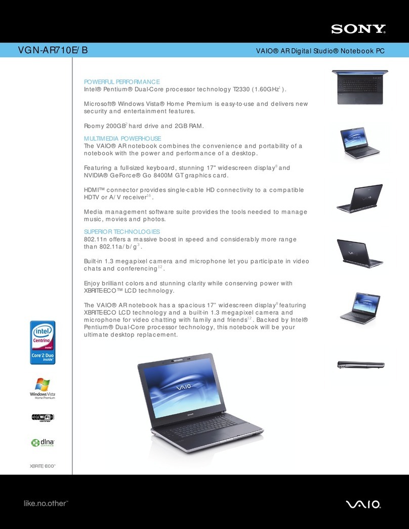 Sony VGN-AR710E - VAIO - Pentium Dual Core 1.6... Specifications Sony VGN-AR710E - VAIO - Pentium Dual Core 1.6... Specifications