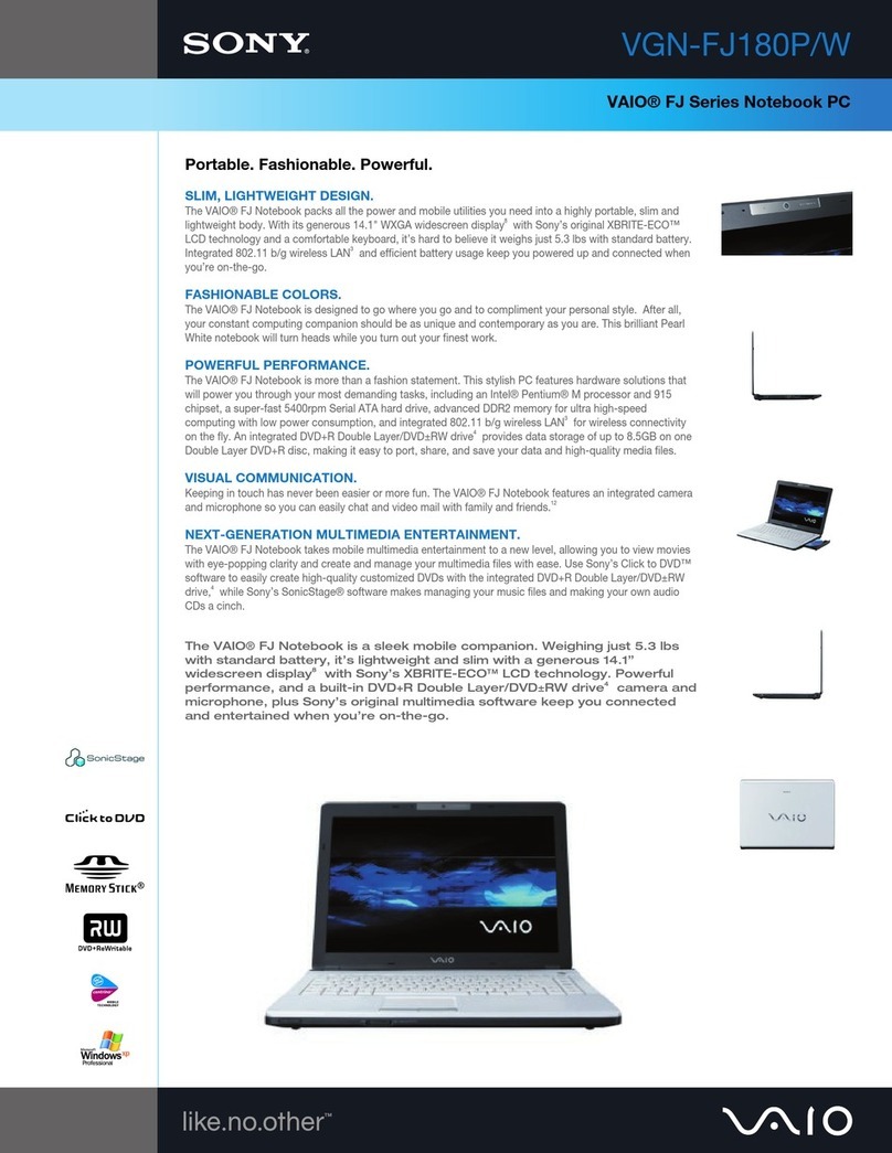 Sony VGN-FJ180P - VAIO - Pentium M 1.86 GHz Specifications
