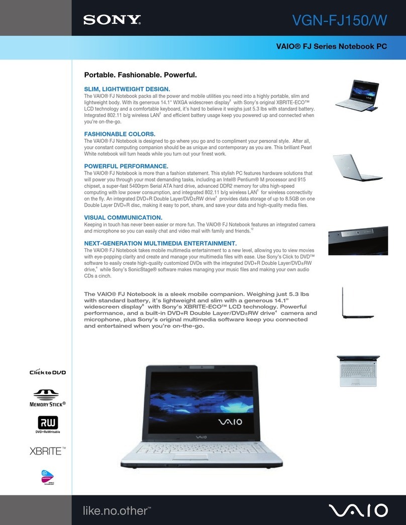 Sony VGN-FJ150 Specifications