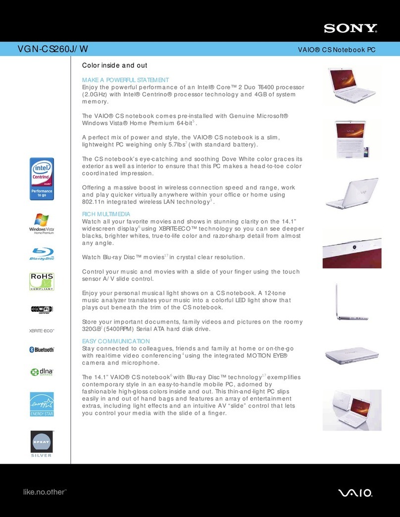 Sony VAIO VGN-CS260J/W Specifications