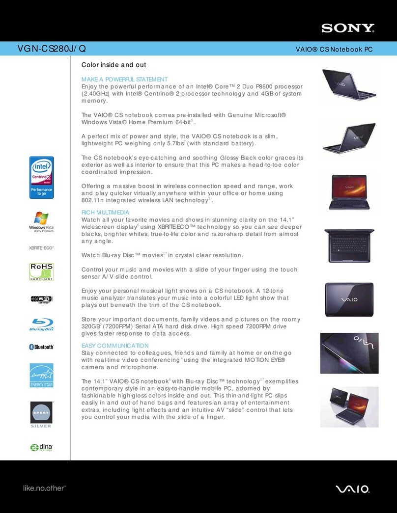 Sony VAIO VGN-CS280J/Q Specifications